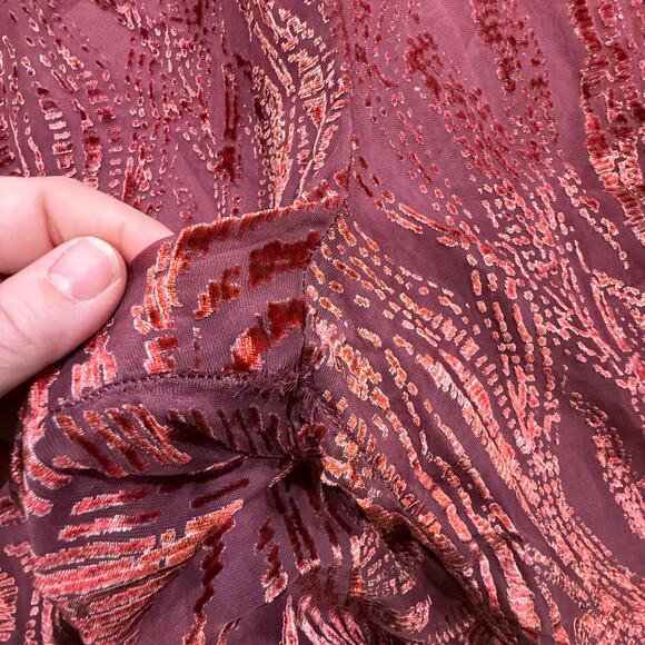 Anthropologie The Somerset Jumpsuit Velvet Burnout Edition Burgundy 2X Flowy - Picture 16 of 16